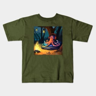 Octopus Chilling to Music by a Campfire Kids T-Shirt